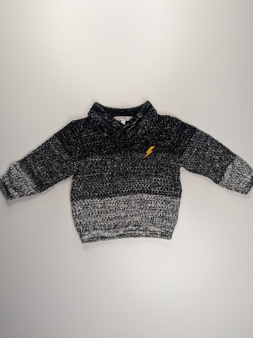 George Black & White Ombre Knit Pullover with Lightning Bolt